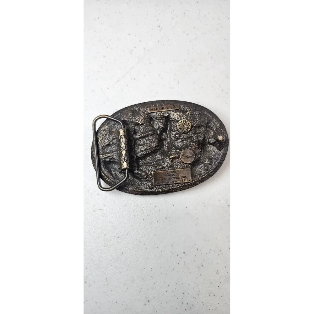 1983 Bergamot Brass Works Deer Belt‎ Buckle Enamel Hunting Buck Made USA